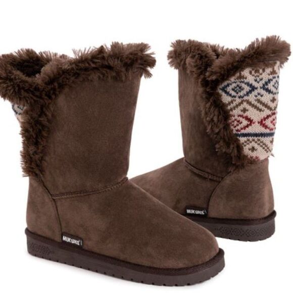 Muk Luks Brown & Oatmeal Carey Wrap Boot NWT - Picture 1 of 6